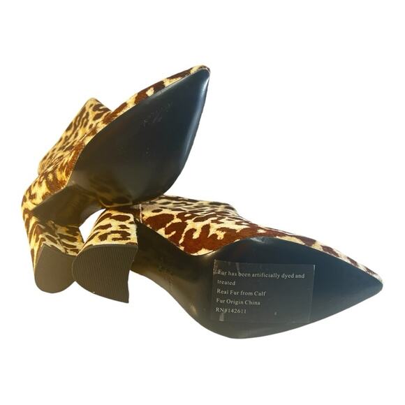 CHARLES DAVID Beige Brown Calf Fur Leopard Block Heel Bootie NEW WITH TAGS 6.5 - Picture 12 of 16